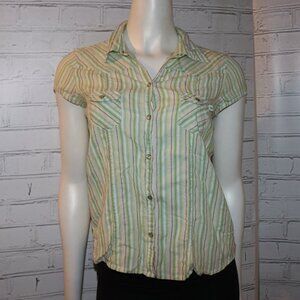 💚📗🍃 Aeropostale Button-Down · Green Stripes · Juniors M